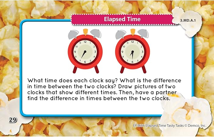 Elapsed Time Tasty Task Cards GR.3+ (48 double sided cards) 96 Practice  Question