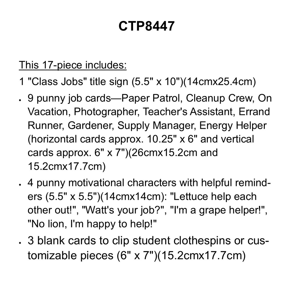 SO MUCH PUN! CLASS JOBS MINI BULLETIN BOARD (17pcs)