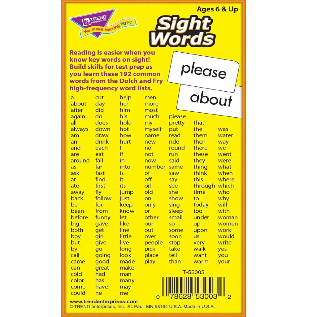 SIGHT WORDS Flash Cards Two-sided (96cards)