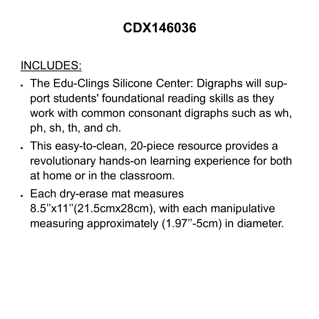 Edu-Clings Silicone Center: Digraphs Manipulative Grade 1-2 (20 pcs)