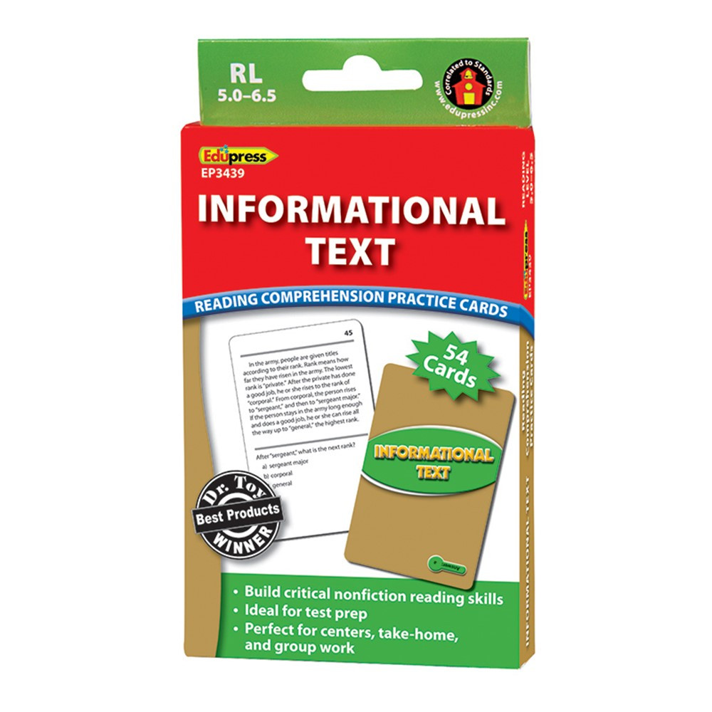 Reading Comprehension Practice Cards Informational Text, Green Level (54 cards)