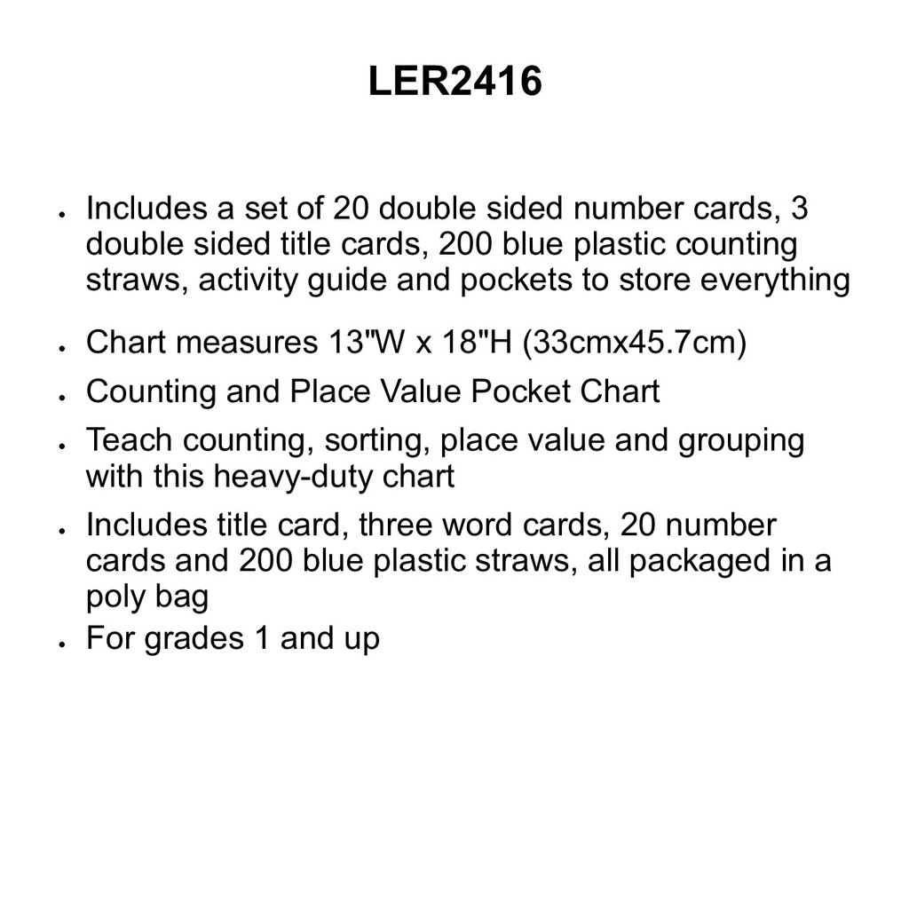 Place Value &amp; Counting POCKET CHART 13" x 18" (33cm x 45.7cm)
