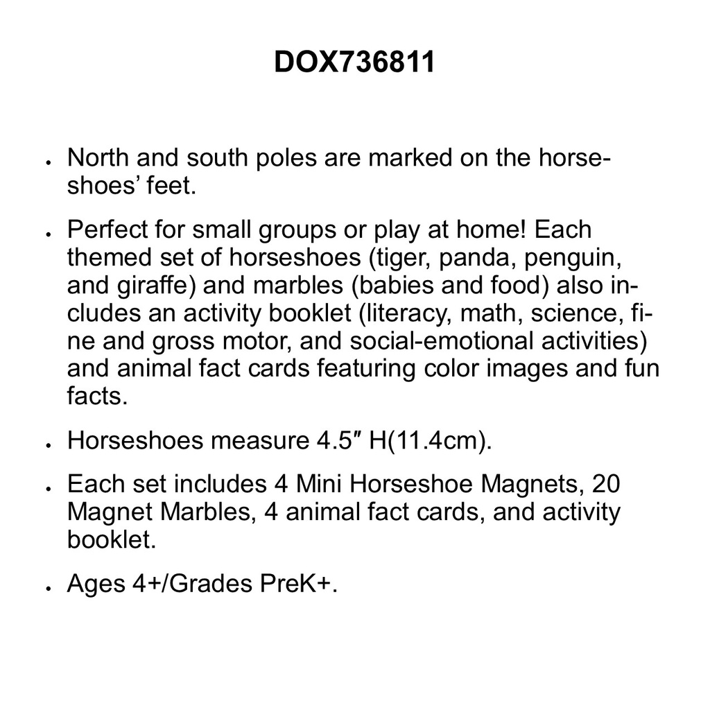 HORSESHOE MAGNET FRIENDS WILDLIFE ANIMAL MAGNETISM (28pcs)(4.5''h-11.4cm)(4+yrs)