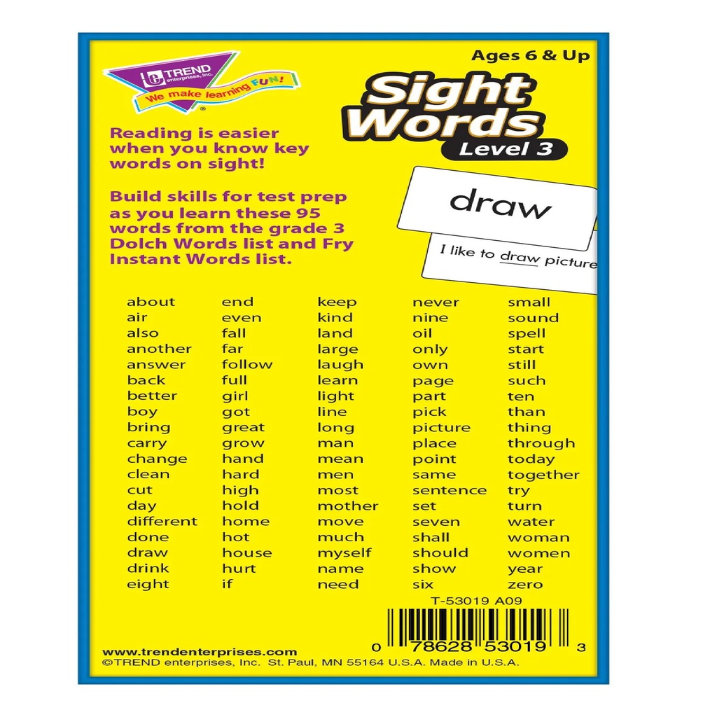 Sight Words – Level 3 Flash Cards Two-sided (96cards) (6+yrs)