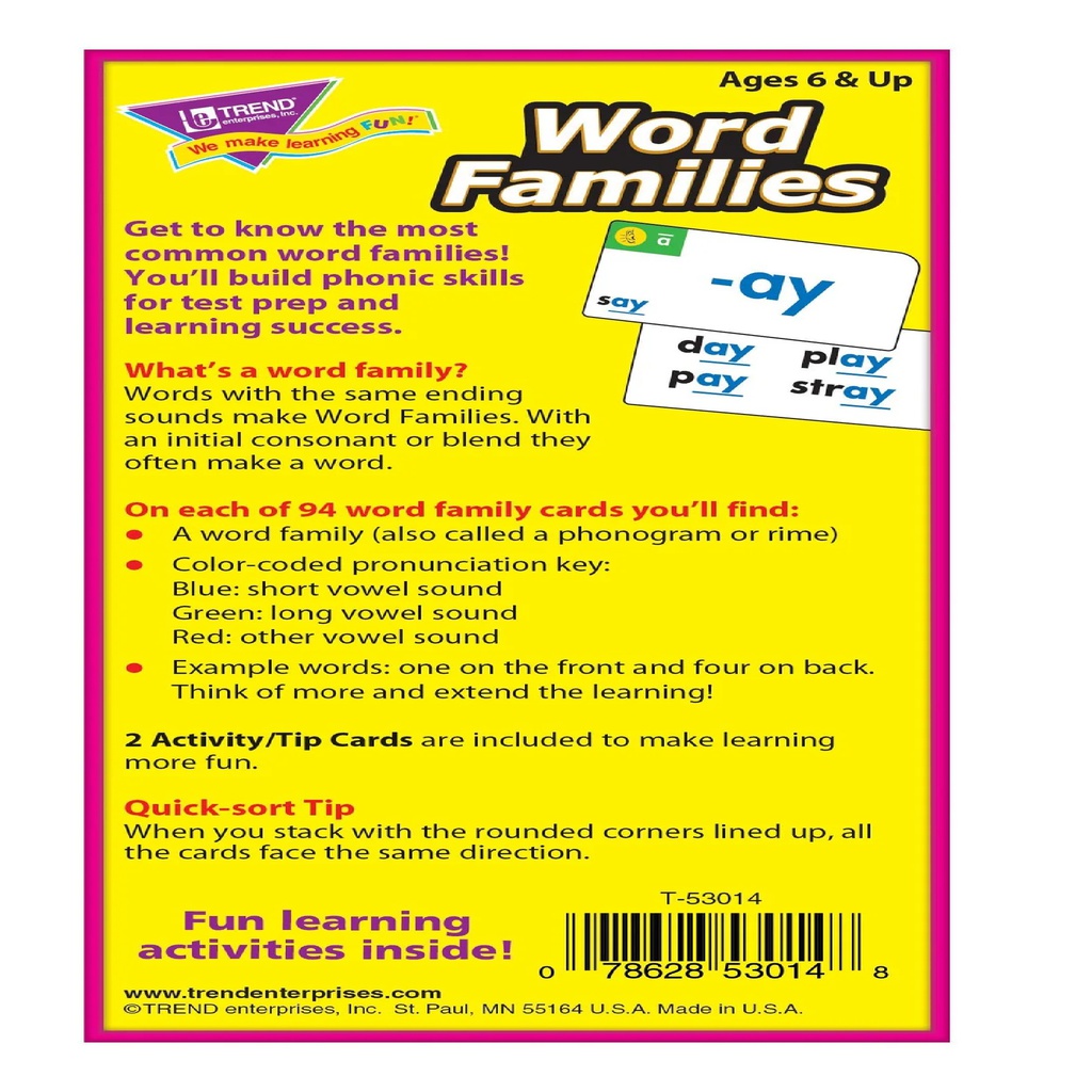Word Families Flash Cards Two-sided (96cards)(6+yrs)