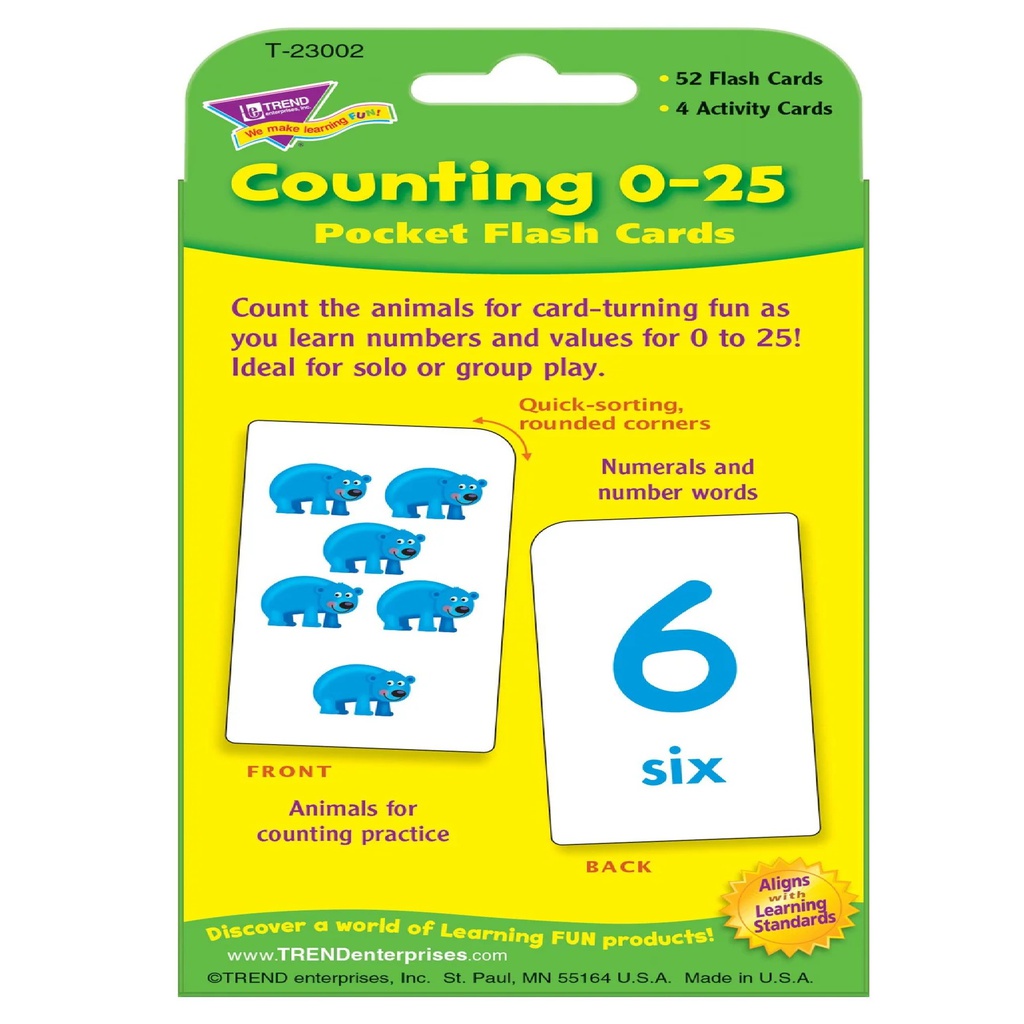 Counting 0-25 Pocket Flash Cards Two-sided(56cards)(3-6yrs)(3.1''x5.25'')(7.6cmx13.3cm)