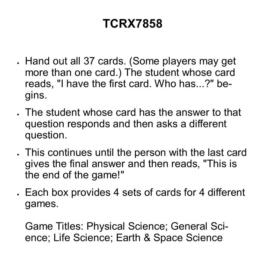 I Have... Who Has...? Science Game (Gr. 4–5) (37cards)