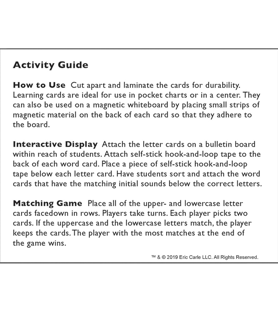 ERIC CARLE ALPHABET LEARNING CARDS (14cm x 10.5cm)     (104 cards)