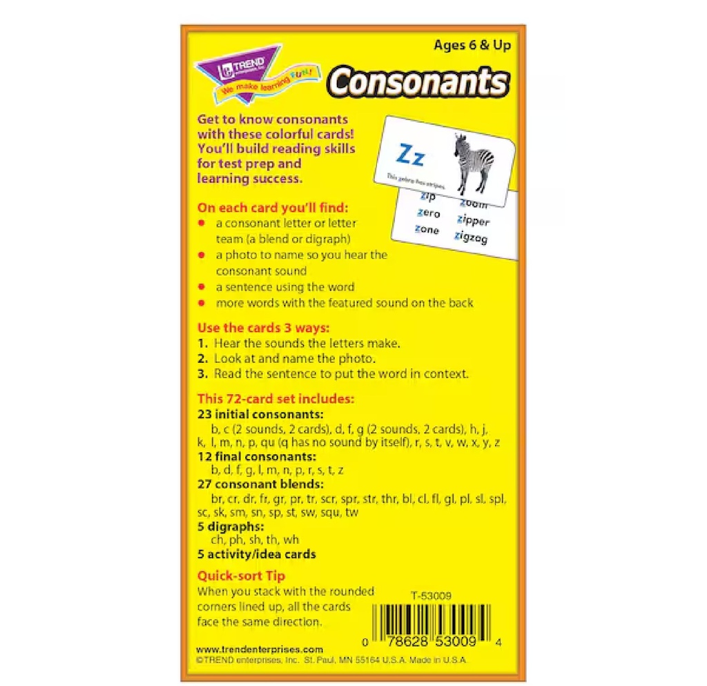 CONSONANTS FLASH CARDS Two-sided(72cards)