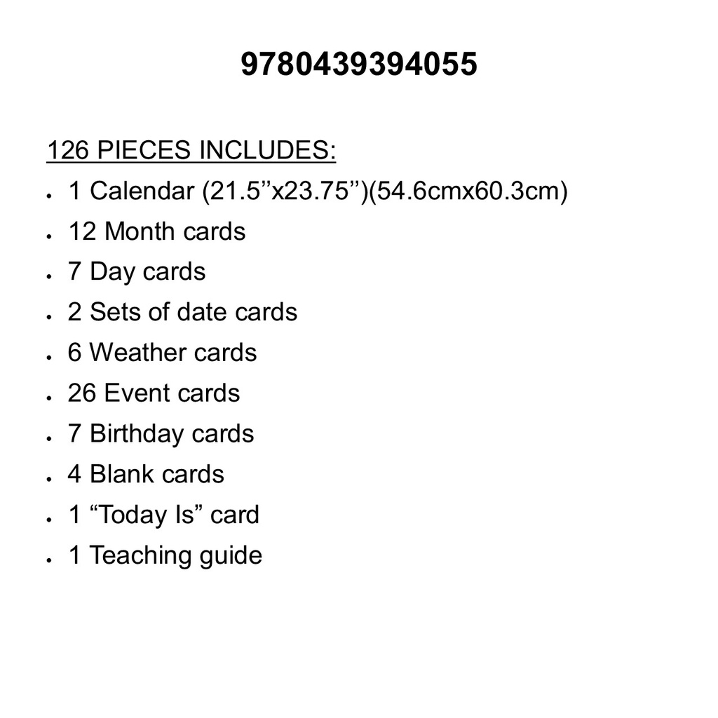 SCHOOL HOUSE CALENDAR BB SET (126pcs)