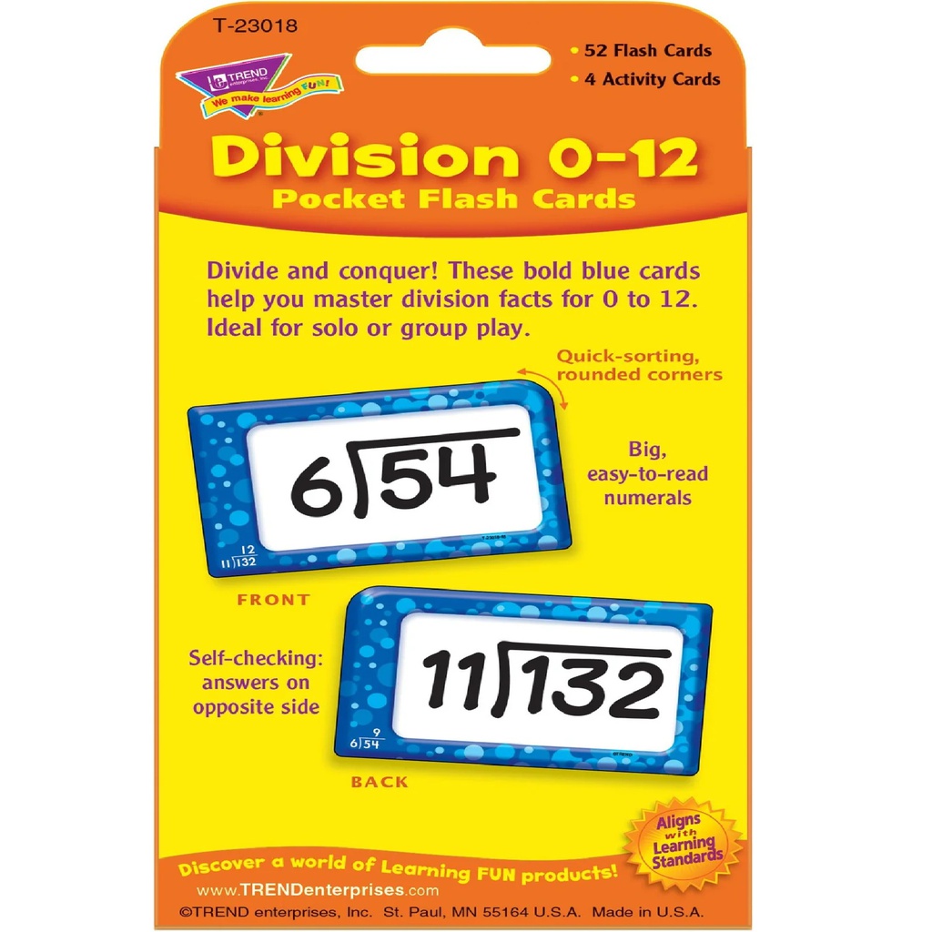 Division 0-12 Flash Cards Two-sided (56cards)