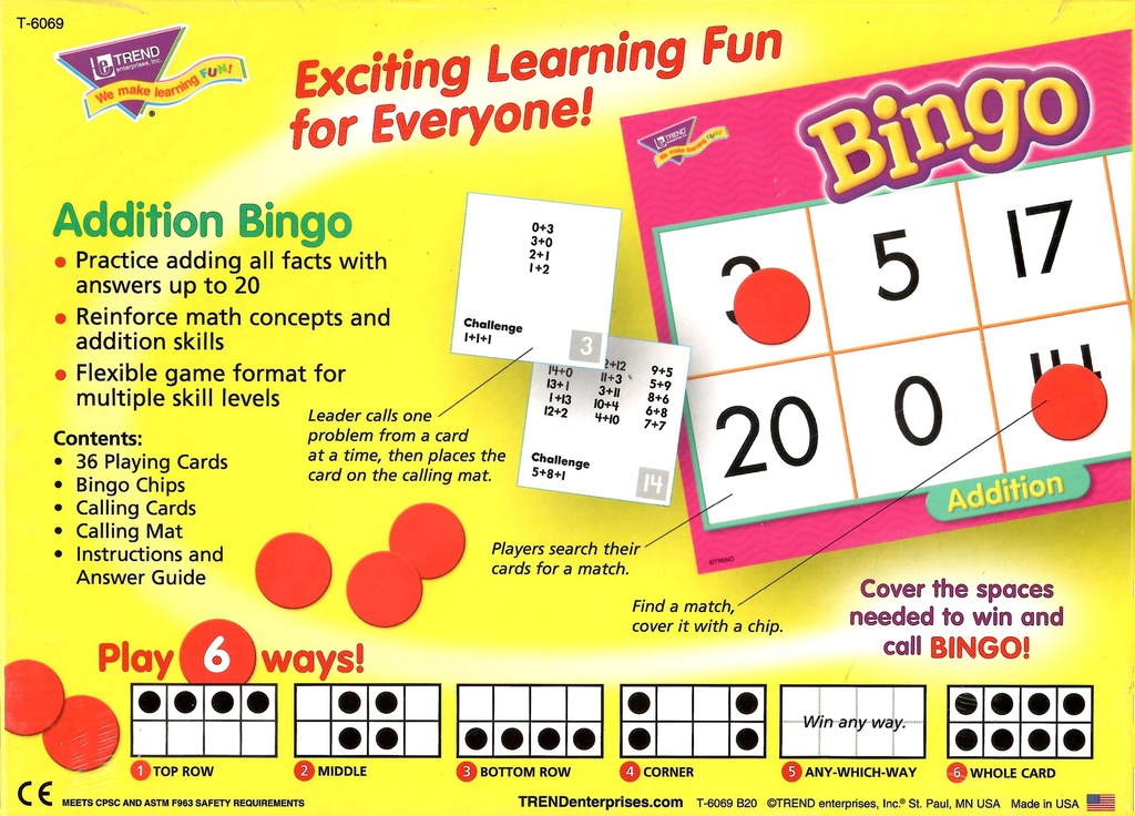 Addition Bingo Age: 6 &amp; up  (2-36 players)(36cards)