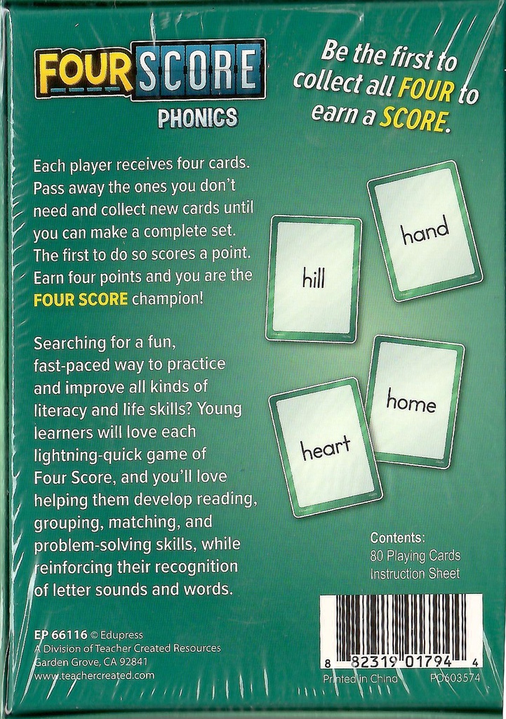 Four Score Card Game: PHONICS Age: 6+ (80cards)