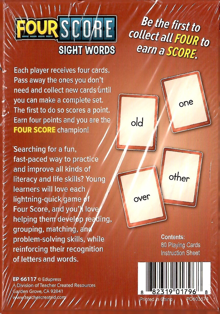 Four Score Card Game: SIGHT WORDS Age: 6+ (80cards)