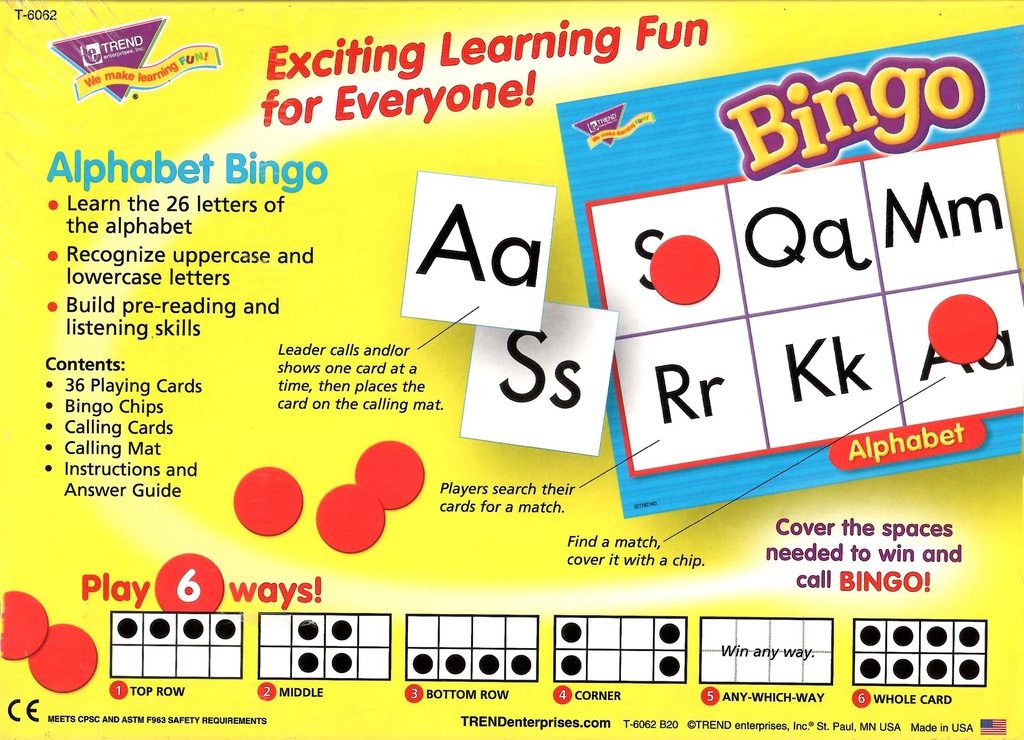 Alphabet Bingo (36 different playing cards)