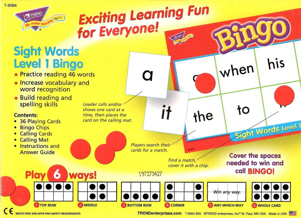 Sight Words Level 1 Bingo (36cards)(5+yrs)