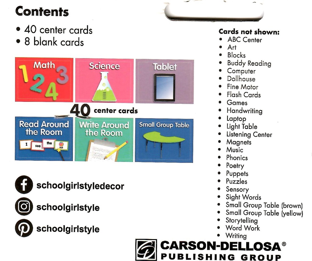 Center Cards Mini Bulletin Board Set (includes 40 Center cards &amp; 8 Blanks(4''x3'')(10cmx7.6cm) (48pcs)