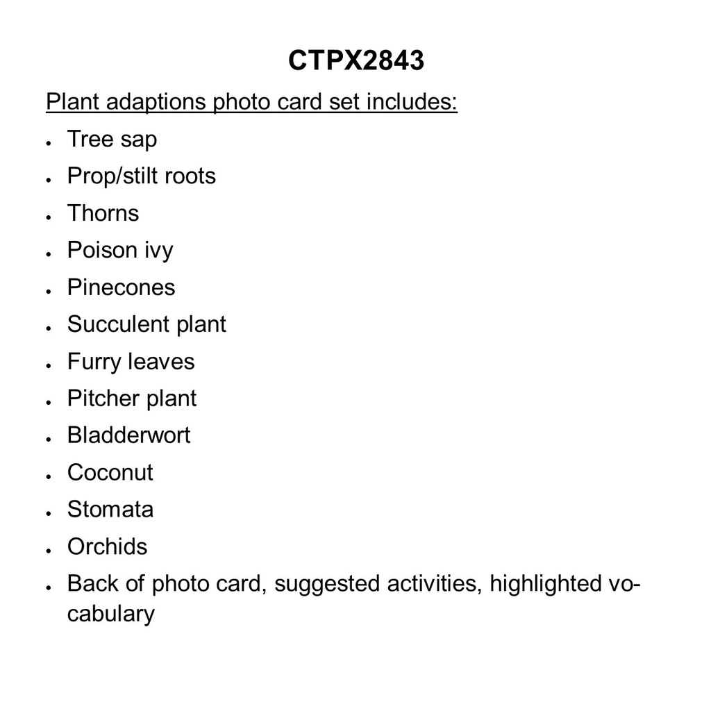 Plant Adaptations Science Photo Cards Gr 3-5 (12pcs)(10.2''x7.8'')(26cmx20cm)