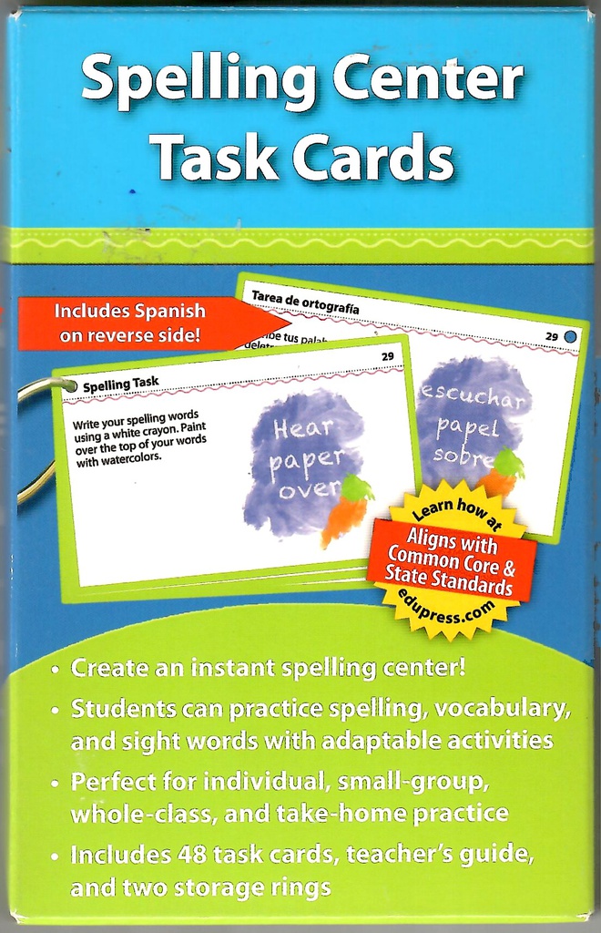 Literacy Center Task Cards, Spelling Center (48 cards)(English/Spanish)