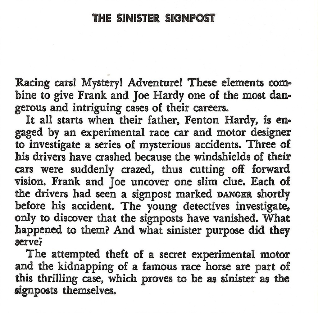 HARDY BOYS #15: THE SINISTER SIGNPOST (7-11yrs) HARDCOVER