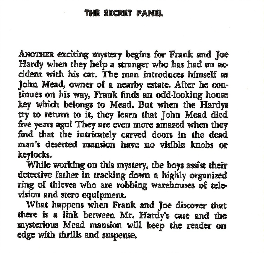 HARDY BOYS #25: THE SECRET PANEL (7-11yrs) HARDCOVER