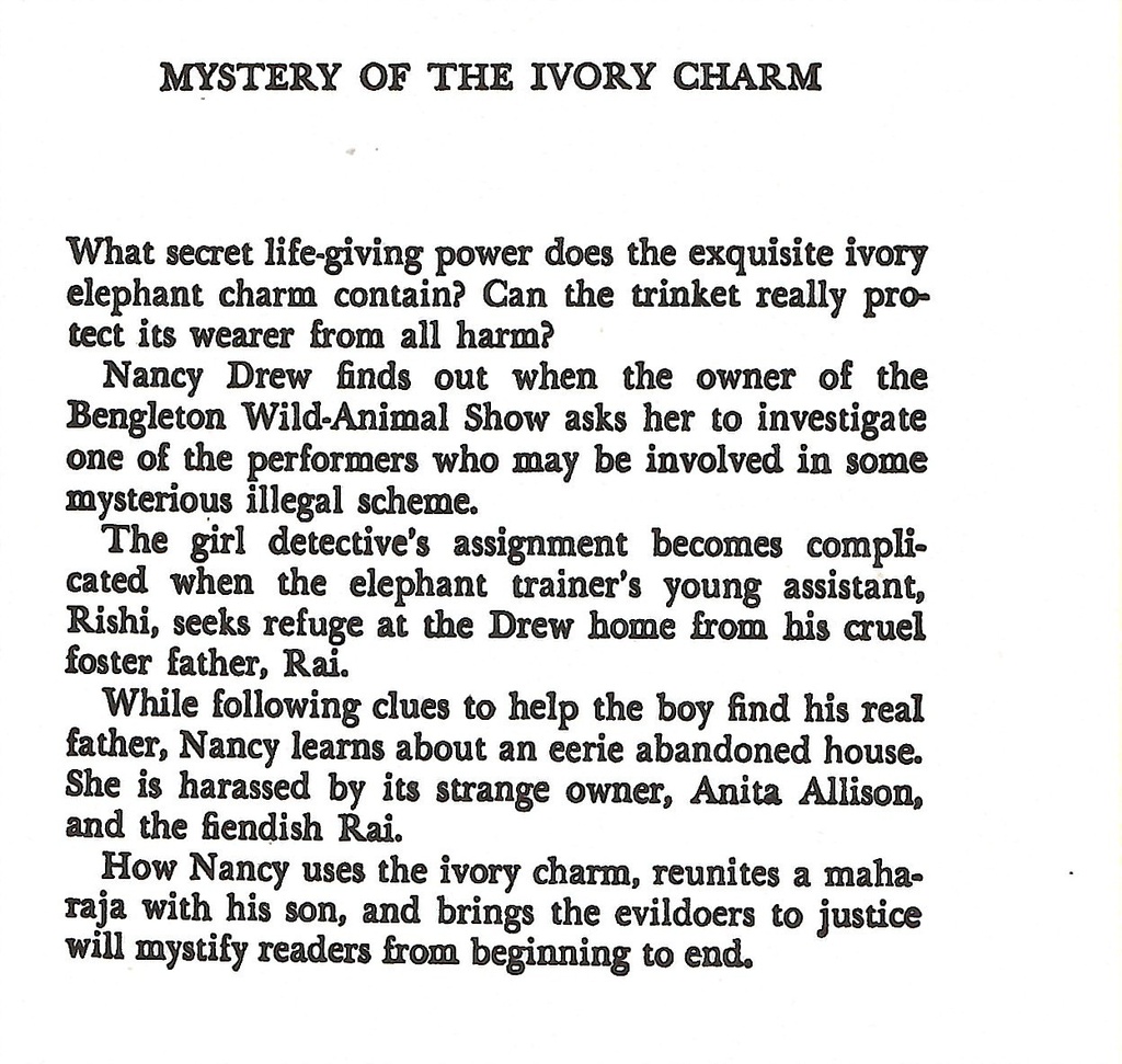 NANCY DREW #13: THE MYSTERY OF THE IVORY CHARM (8-12yrs)