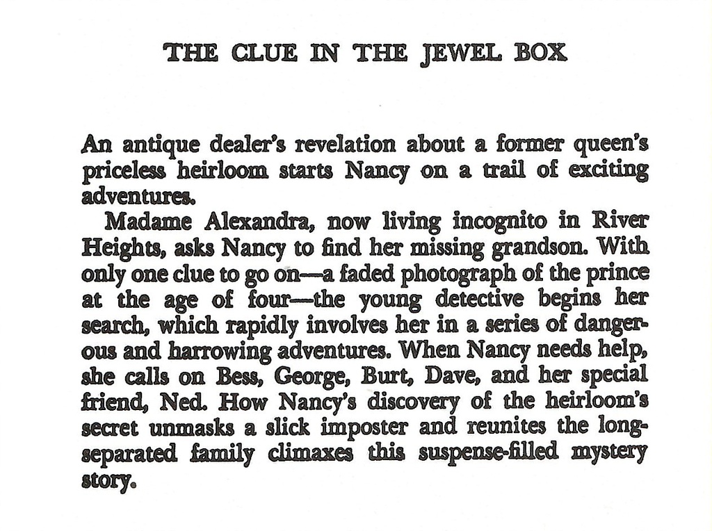 NANCY DREW #20: THE CLUE IN THE JEWEL BOX (8-12yrs)