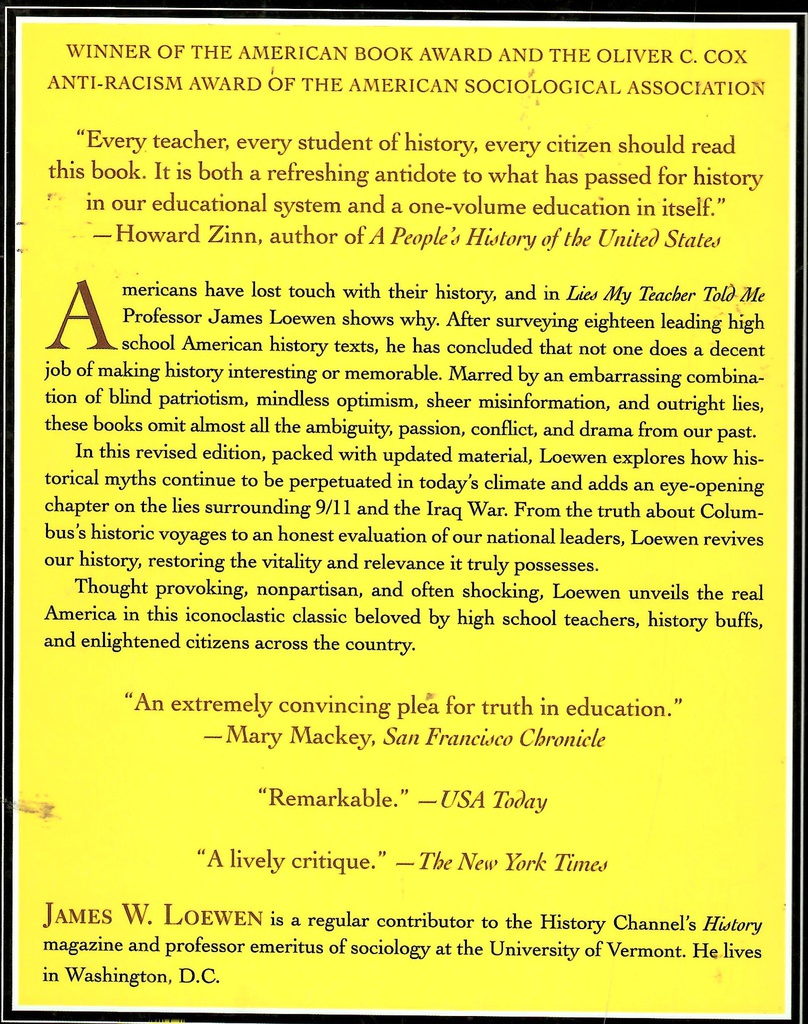 LIES MY TEACHER TOLD ME (High school and above)