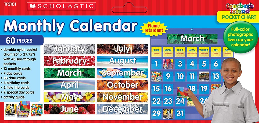 MONTHLY CALENDAR POCKET CHART  GR K-5 BLUE (63.5 cm x 70.5 cm)