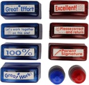 Teacher Stamp Set -7 Stamps -Red &amp; Blue Refill Ink - Storage Tray Included