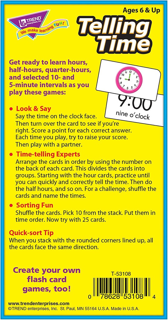 Telling Time Skill Drill Flash Cards