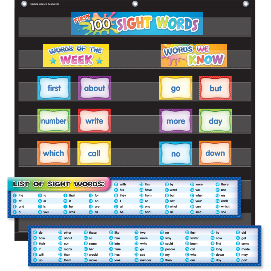 First 100 Sight Words Pocket Chart Cards (205 cards)