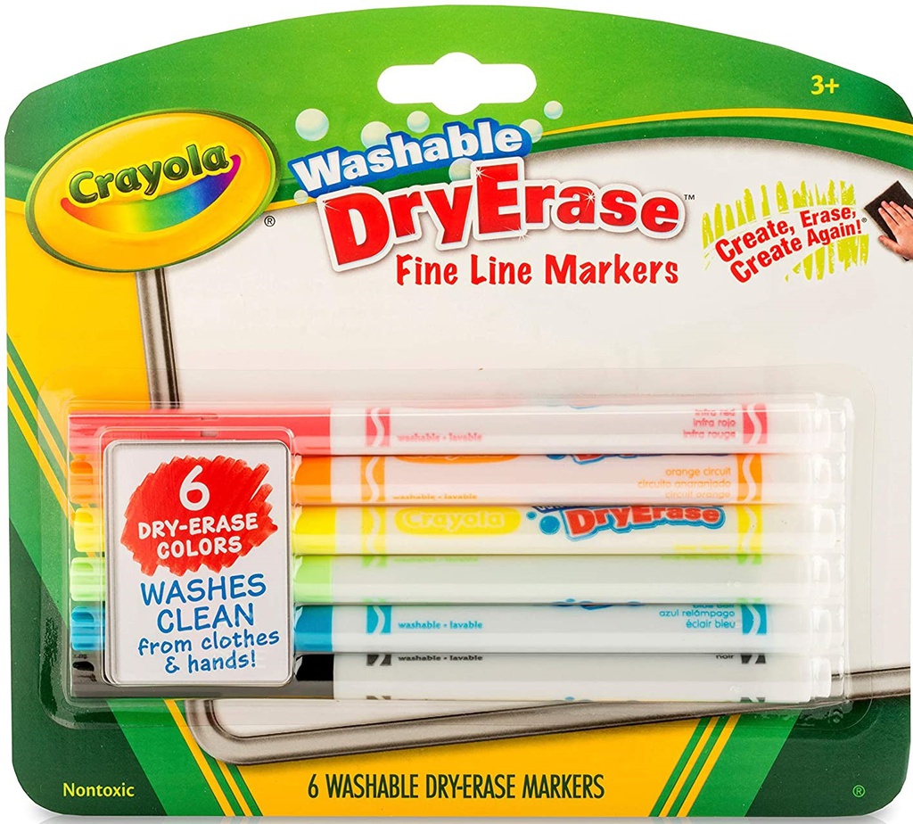 Crayola 6 Colors Washable Dry Erase Fine Line Markers (3+yrs)