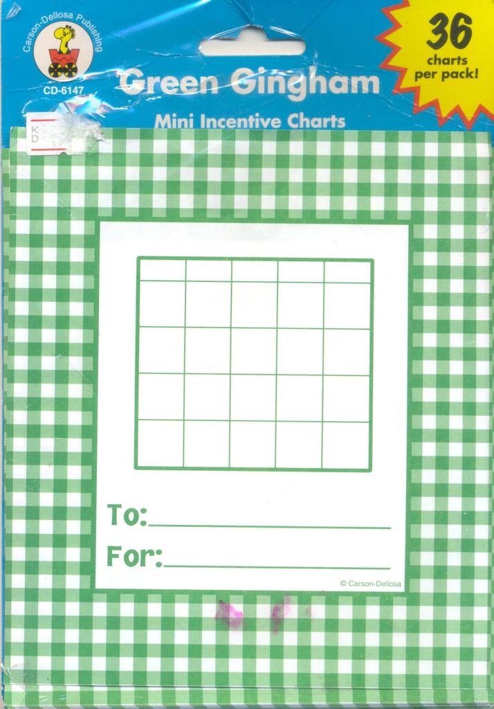 Green Gingham Mini Incentive Charts (6''x5.3'')(15.5cmx13.5cm)(36 pcs)