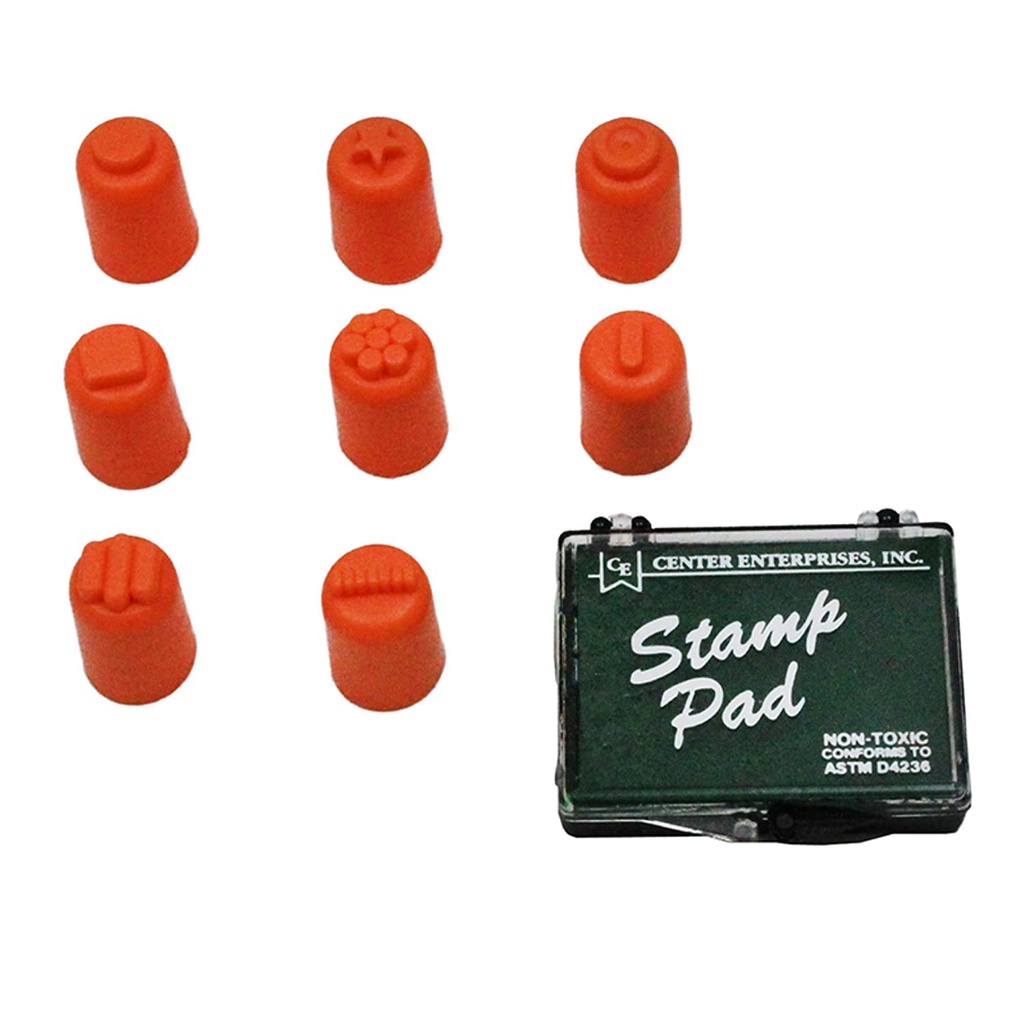 FINGER PAINTER/STAMPER SET OF 8 W/ PAD (Stamps: 1.3''-3.3cm)(stamp pad: 5.5cmx5cm-2.1''x2'')