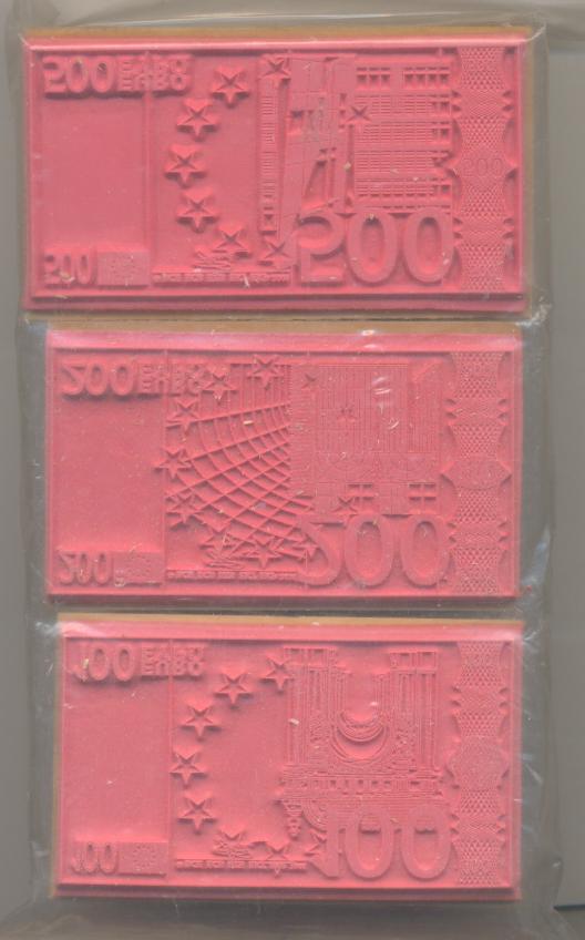 EURO BILLS STAMPS Set-100,200,500 (4.5cmx8cm)(1.7''x3'')