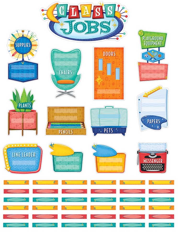 Mid-Century Mod Class Jobs Mini Bulletin Board (49pcs)