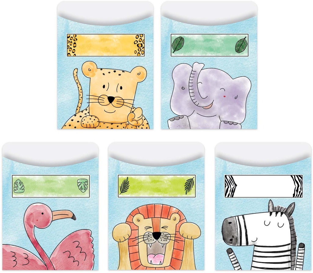 SAFARI FRIENDS LIBRARY POCKETS (3.4''x5.2'')(8.8cmx13.3cm)(35 pockets)