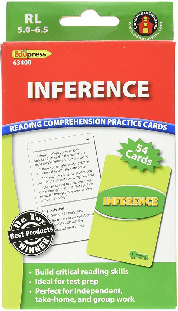 Reading Comprehension Practice Cards: Inference (RL:5.0-6.5)(Green Level)(54cards)