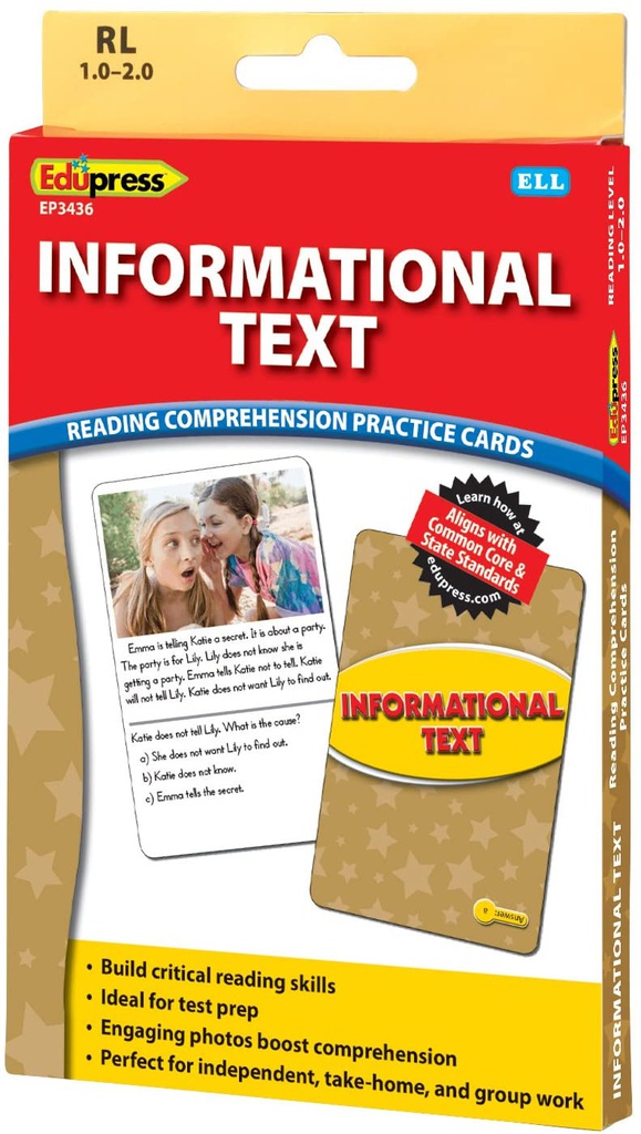 Reading Comprehension Practice Cards: Informational Text (RL:1.0-2.0)(Yellow Level)(54cards)