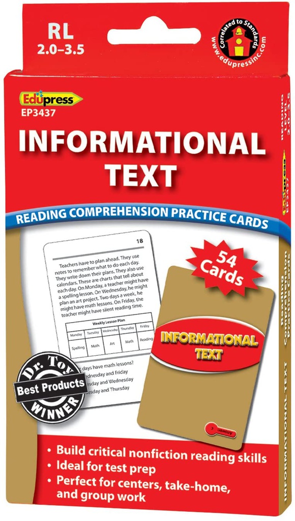 Reading Comprehension Practice Cards: Informational Text (RL:2.0-3.5)(Red Level)(54cards)
