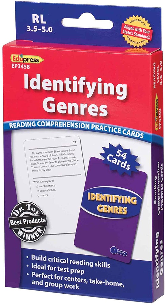 Reading Comprehension Identifying Genres Practice Cards, (Blue Level)(RL:3.5-5.0) 54 cards