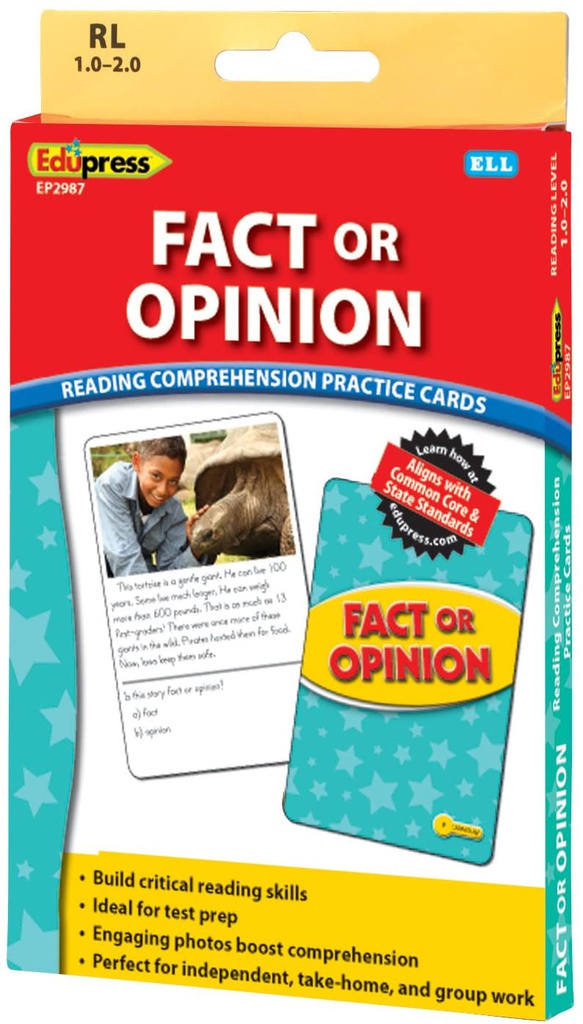Reading Comprehension Practice Cards: Fact or Opinion (Yellow Level)(RL:1.0-2.0) 40 Cards