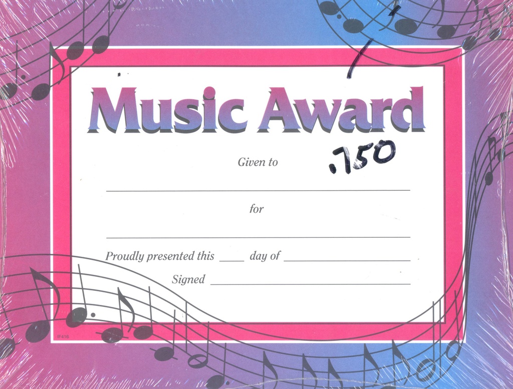 MUSIC AWARD CERTIFICATE (21.5cmx27.9cm)(8.4''x11'') (36 sheets)