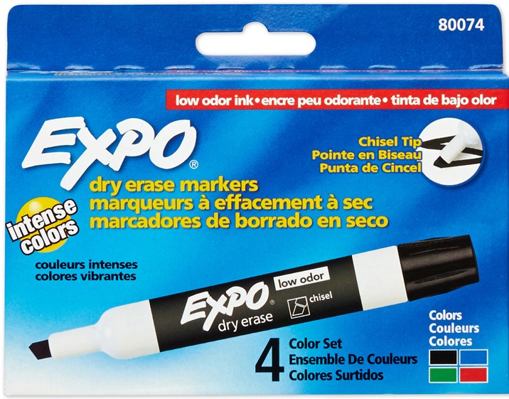 MARKER EXPO 2 DRY ERASE 4 COLOR CHISEL BLACK RED BLUE GREEN