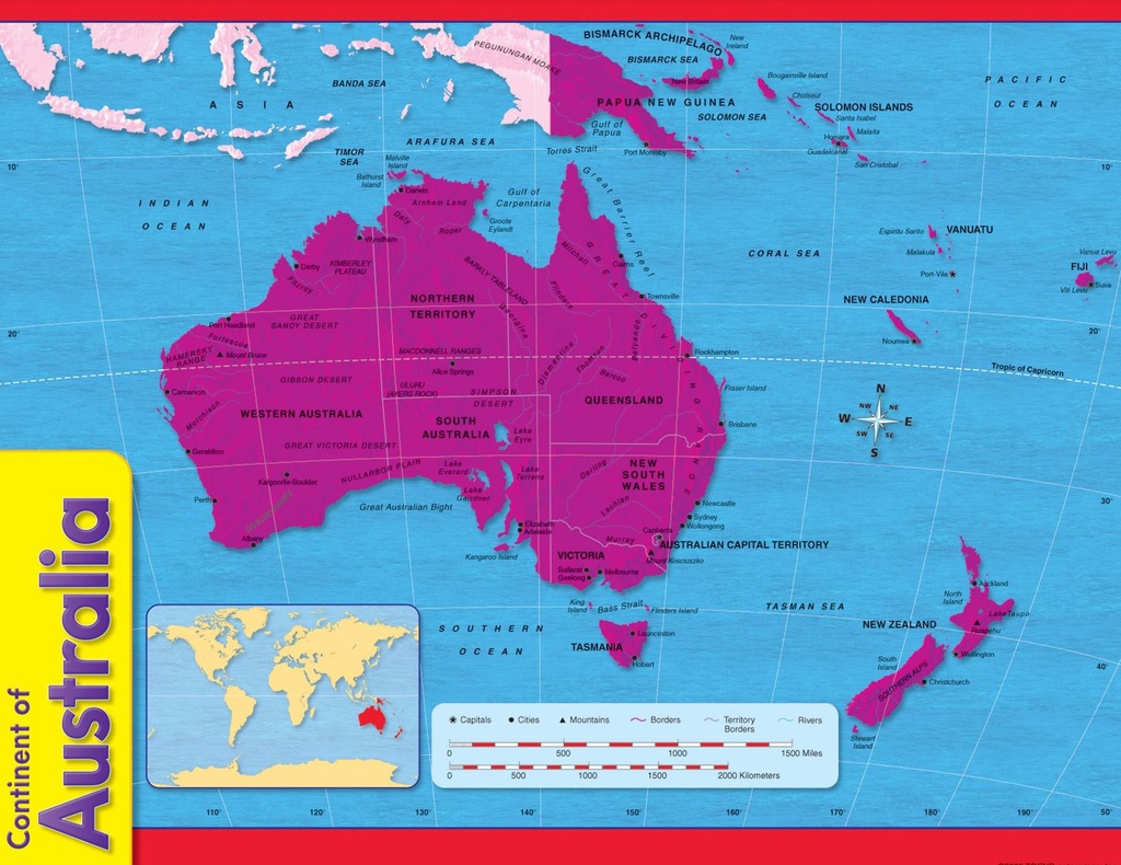 Continent of Australia Chart 17''x22''(43cmx55cm)