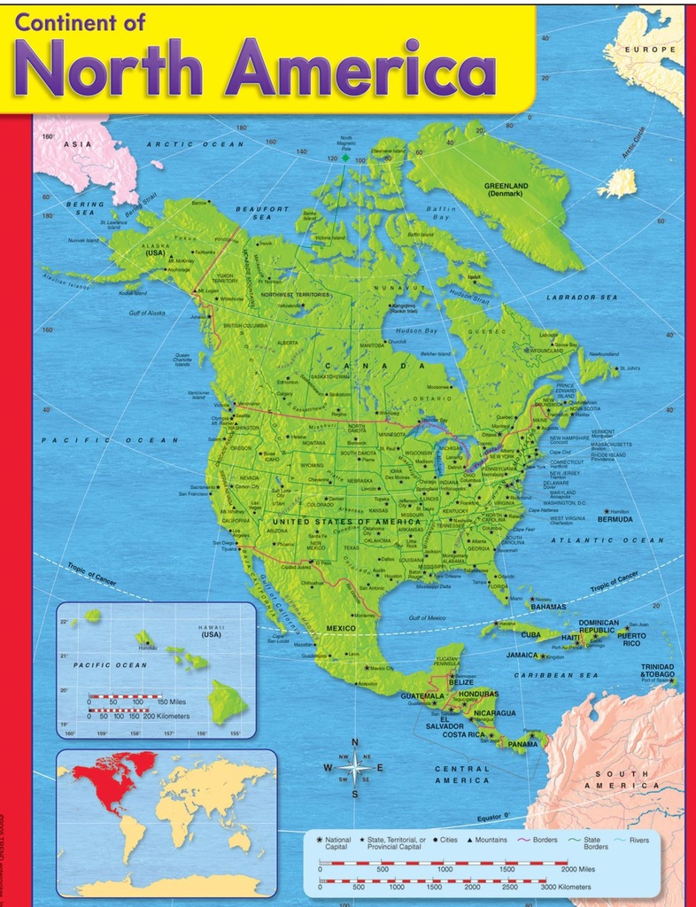 Continent of North America Chart (55cmx 43cm)(22''x17'')