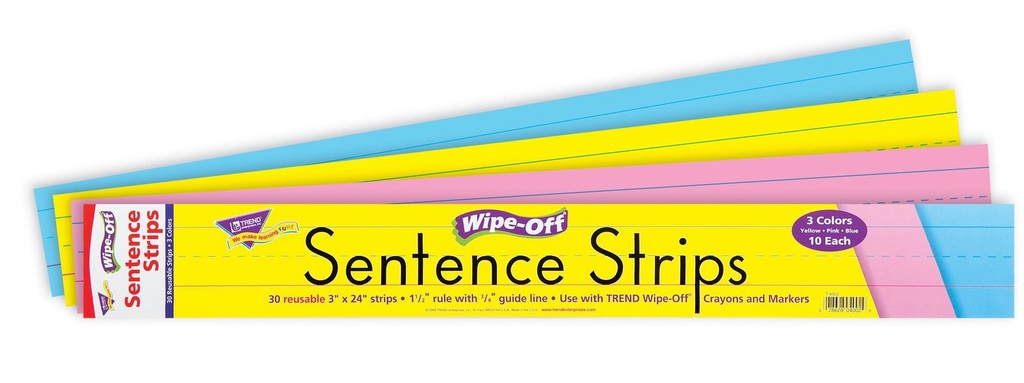 Multicolor WIPEOFF Sentence Strips (3''x24'')(7.6cmx60.9cm) (30Strips)