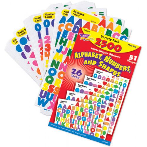 Alphabet, Numbers, &amp; Shapes Stickers (26sheets)(2500stickers) (0.4''-1cm)