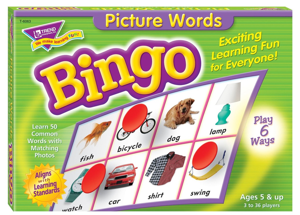 Picture Words Bingo (50 common words)(5+yrs)